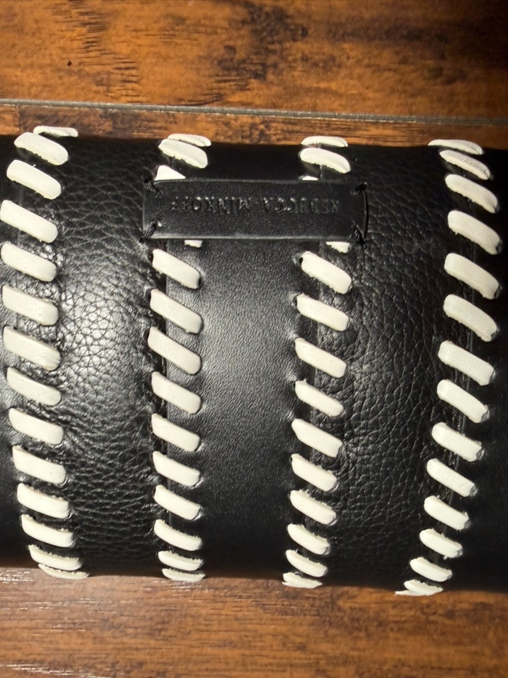 Rebecca Minkoff Black Leather Clutch with White Whipstitch Trim - Picture 3 of 6